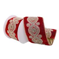Vickerman 4"x15' Red Velvet Gold Sequin Ribbon