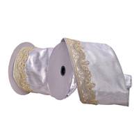 Vickerman 4"x15' Silver Gold Embroidery Ribbon