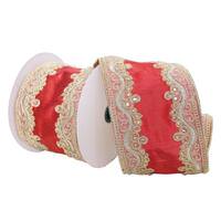 Vickerman 4"x15' Red Gold Embroidery Ribbon