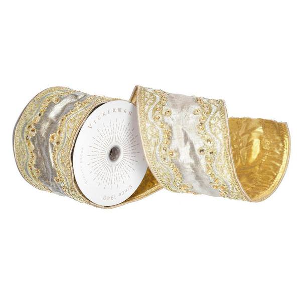 4" x 15' Champagne Gold Embroidery Ribbon