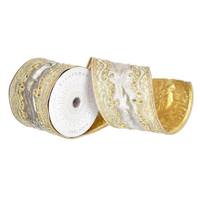 Vickerman 4" x 15' Champagne Gold Embroidery Ribbon