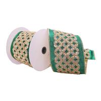 Vickerman 4"x15' Green Gold Jeweled Decorative Ribbon