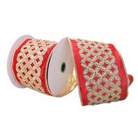 Vickerman 4"x15' Red Gold Jeweled Ribbon