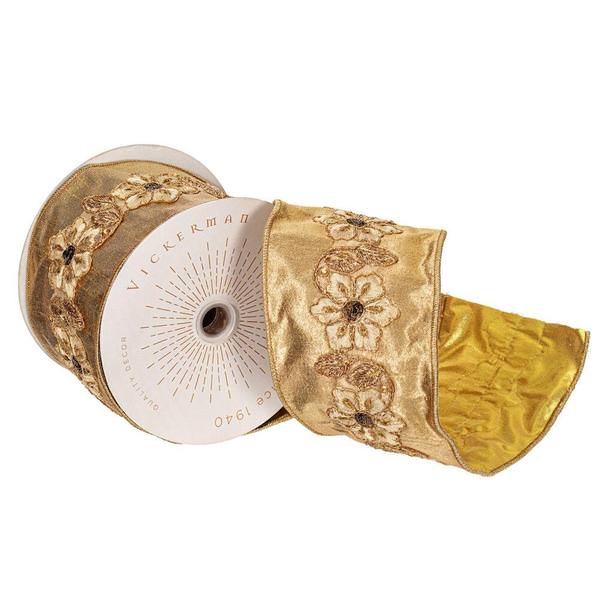 4" x 15' Gold Floral Ribbon