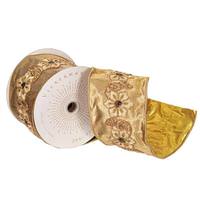 Vickerman 4" x 15' Gold Floral Ribbon