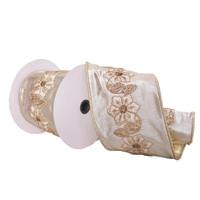 View 4"x15' Champagne / Gold Floral Ribbon