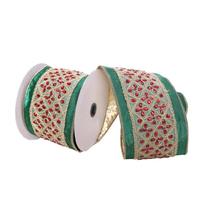 Vickerman 4"x15' Green Gold Red Jewels Decorative Ribbon