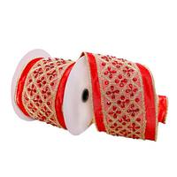 Vickerman 4"x15' Red Jeweled Decorative Ribbon