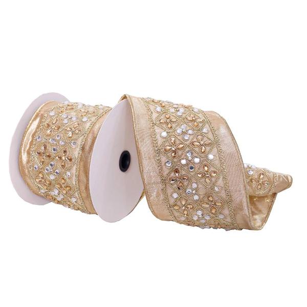 4"x15' Gold Silver Jewels Decorative Ribbon