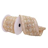 Vickerman 4"x15' Gold Silver Jewels Decorative Ribbon