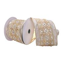 Vickerman 4"x15' Champagne / Silver Jewels Ribbon