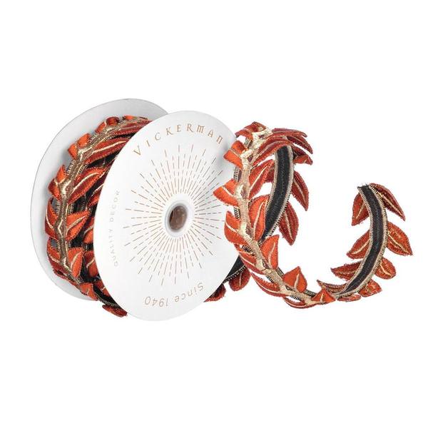 2.5" x 15' Orange Harvest Leaves Ribbon