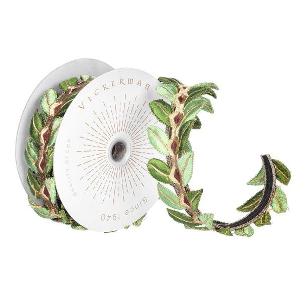 2.5" x 15' Green Harvest Leaves Ribbon