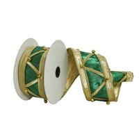 Vickerman 2.5"x15' Green / Gold Nut Cracker Ribbon