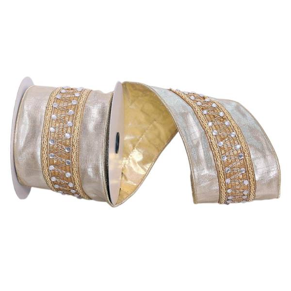 4"x10' Champagne Silver Jewels Ribbon
