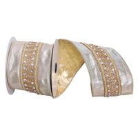 Vickerman 4"x10' Champagne Silver Jewels Ribbon