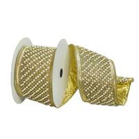 Vickerman 4"x15' Gold Jewel Pearls Decorative Ribbon