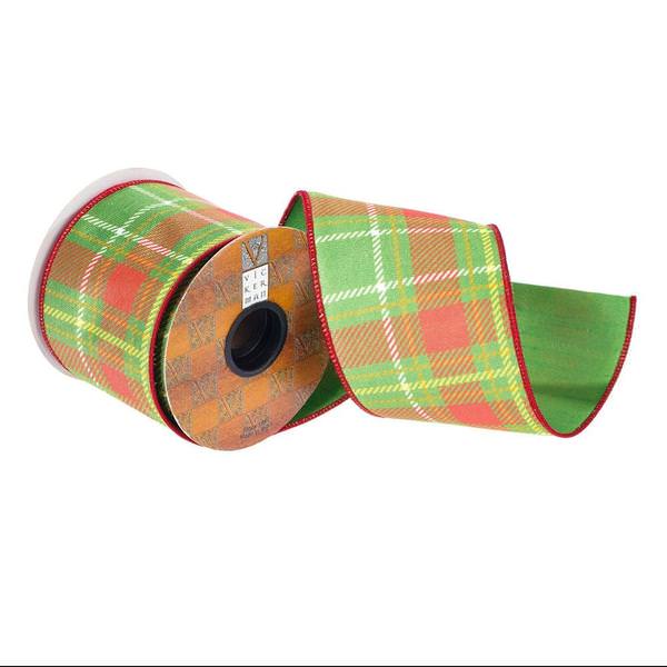 4" x 30' Green / Yellow Plaid Ribbon