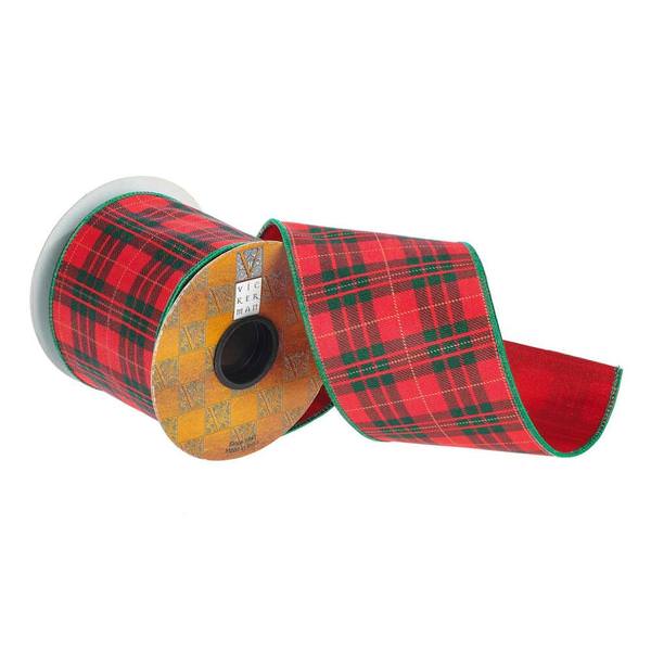 4" x 30' Green / Red Plaid Ribbon