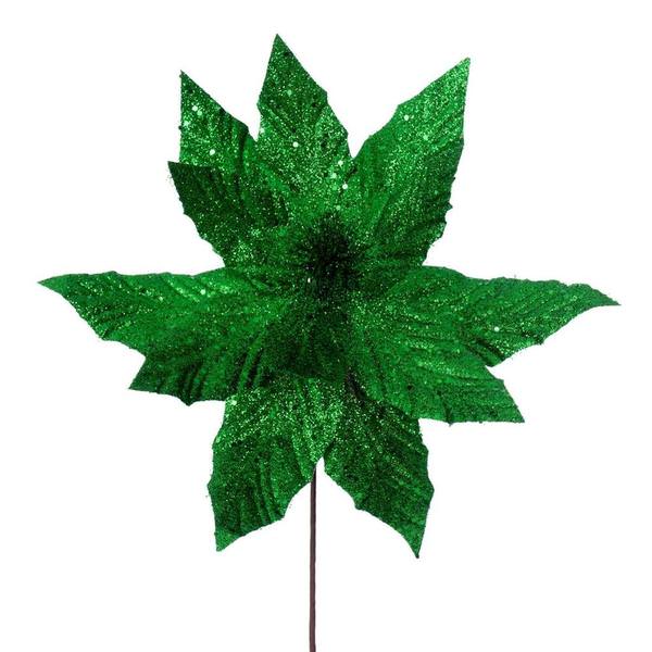 14" Artificial Green Glitter Poinsettia (6 Pack)
