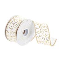 Vickerman 4" x 30' White / Gold Foil Cheetah Ribbon