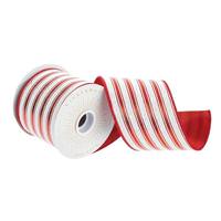 Vickerman 4" x 30' White / Red Foil Stripe Ribbon