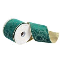 Vickerman 4" x 30' Dark Green / Gold Lines Ribbon