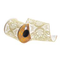 Vickerman 2.5" x 15' Gold / White Embroidery Ribbon