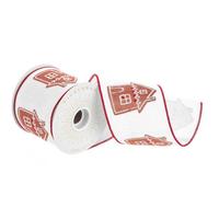 Vickerman 4" x 30' White Gingerbread House Ribbon