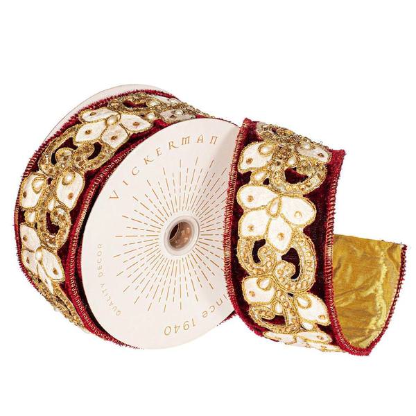 2.5" x 15' Burgundy/Gold Trim Ribbon
