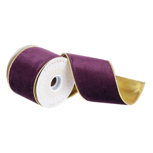 4" x 30' Plum / Gold Velvet Ribbon