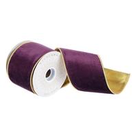 Vickerman 4" x 30' Plum / Gold Velvet Ribbon