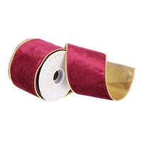Vickerman 4" x 30' Burgundy / Gold Velvet Ribbon