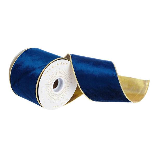 4" x 30' Royal Blue / Gold Velvet Ribbon
