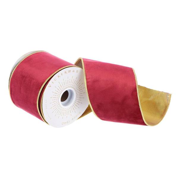 4" x 30' Red / Gold Velvet Ribbon