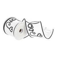 Vickerman 4" x 30' White / Black Love Print Ribbon