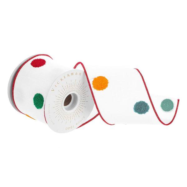 4" x 30' White Fuzzy Dot Ribbon