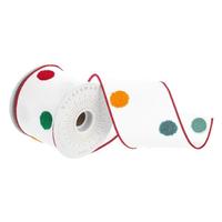 View 4" x 30' White Fuzzy Dot Ribbon
