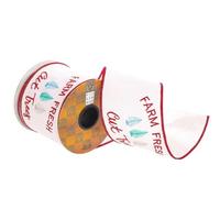 Vickerman 4" x 30' White / Red Farm Fresh Trees Ribbon