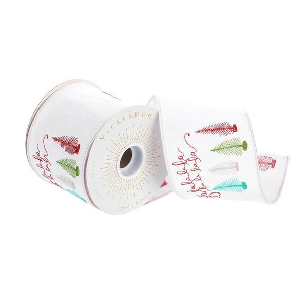 4" x 30' White Fa La La Tree Ribbon