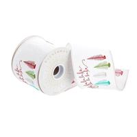 Vickerman 4" x 30' White Fa La La Tree Ribbon
