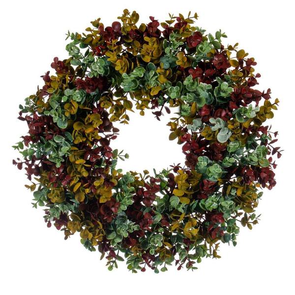 18" Artificial Green/Red Spiral Eucalyptus Wreath