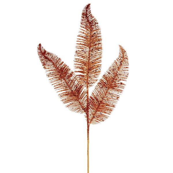 24.5" Rose Gold Feather Fern Glitter Spray (6 Pack)