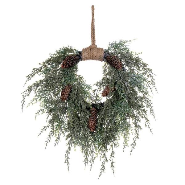 18" Artificial Snow Cedar Pinecone Wreath