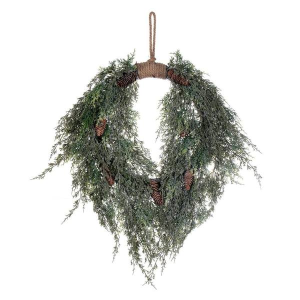 24" Artificial Snow Cedar Pinecone Wreath