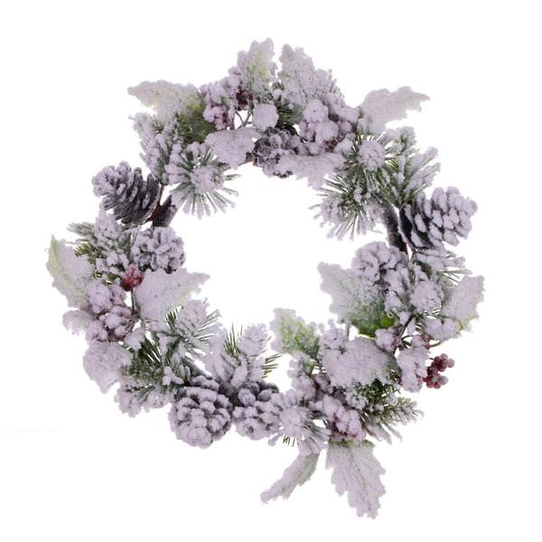 12" Artificial Frosted Berry, Pinecone, and Pine Unlit Wreath Candle Ring