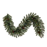 View 6' x 14" Artificial Blue Spruce Pine Cone Garland 50 Battery Operated Warm White LED Lights