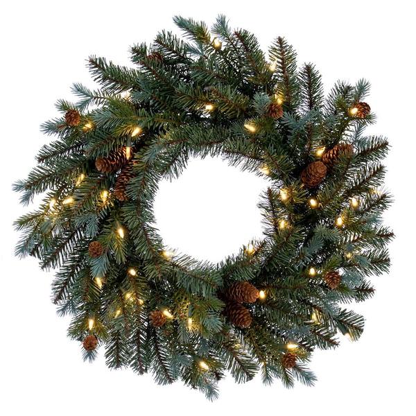 24" Artificial Blue Spruce Pine Cone 50 Warm White Lights