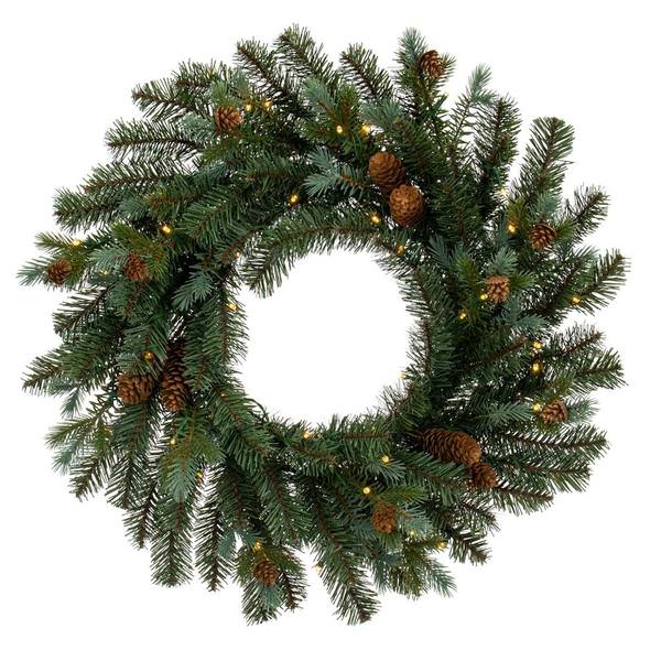 24" Artificial Blue Spruce Pine Cone 50 Warm White Lights