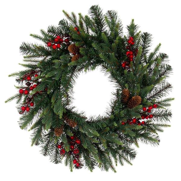 24" Artificial Mixed Pine Cone Berry Pinecone Wreath